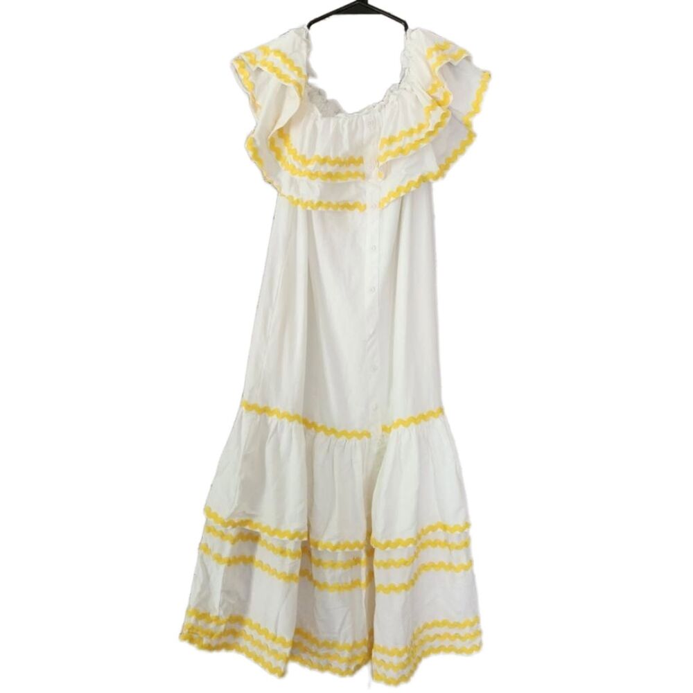 Lisa Marie Fernandez Ric Rac Off-the-Shoulder Midi Dress Size Large NWT